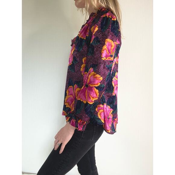 WARM Pink Floral Print Oversized Silk Blouse US Small - Picture 6 of 16